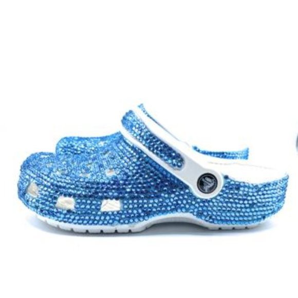 Bling Aqua Blue Rhinestones Studded Customized Clogs Adults - Picture 9 of 11